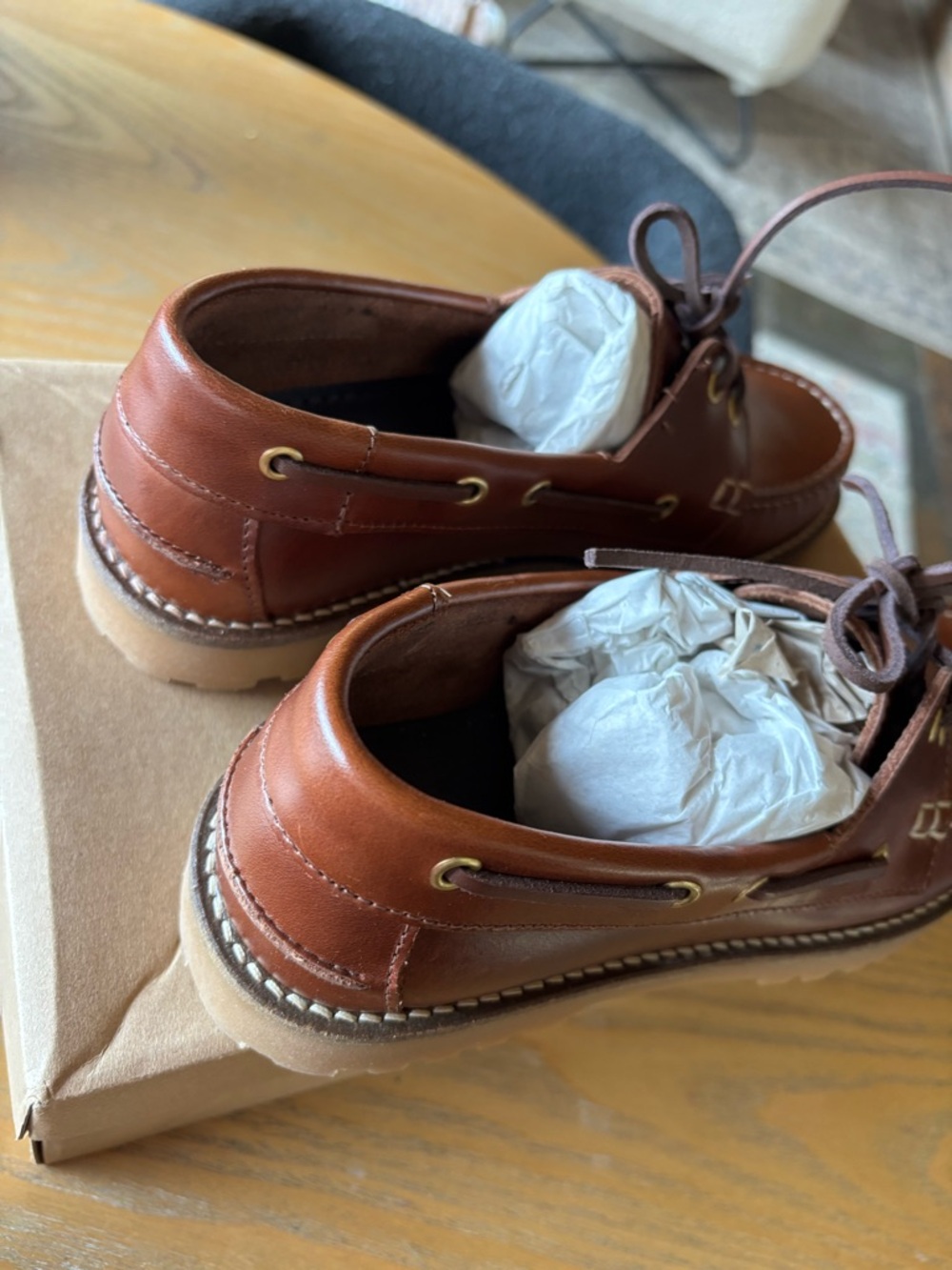 Anthropologie Brown Leather Boat Shoes with Moc Toe Stitching - Picture 2 of 5